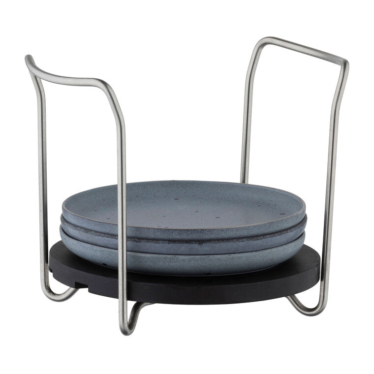 Tallerkenholder i stål med sort bund